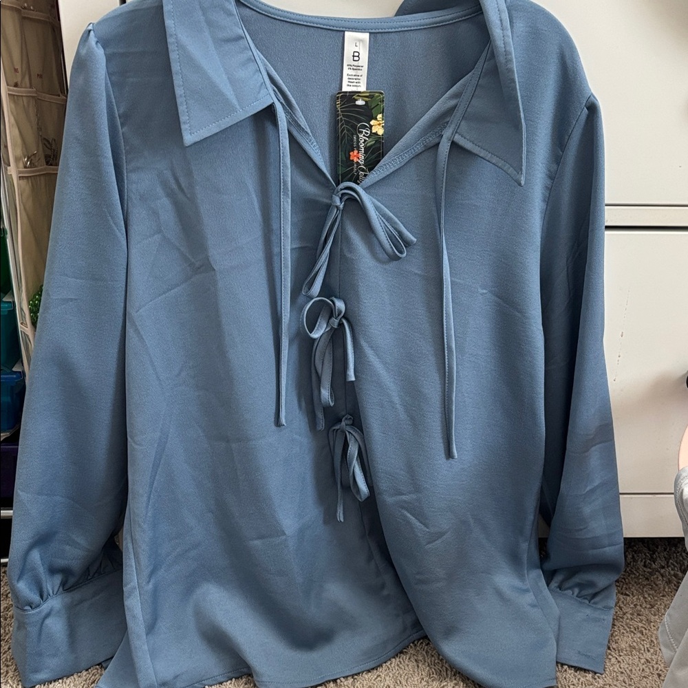 Chic Blue Tie-Front Blouse